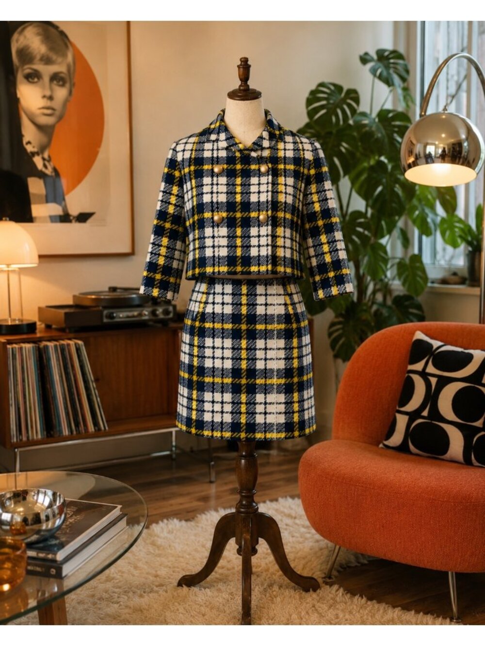 True Vintage Roos Atkins California Plaid Jacket & Skirt Suit Size XS Plaid